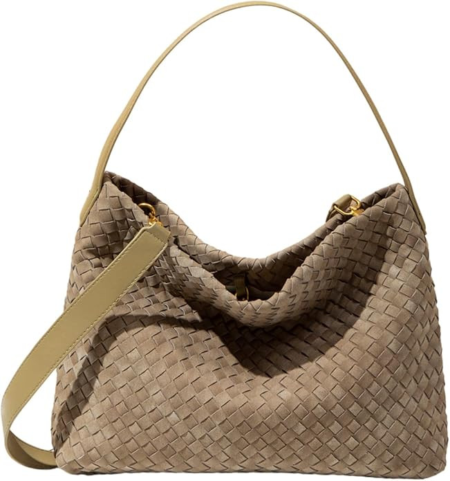 Women's Braided Suede Tote Bag Stylish Suede Hobo Shoulder Bag with Woven Details for Work Travel | Amazon (US)