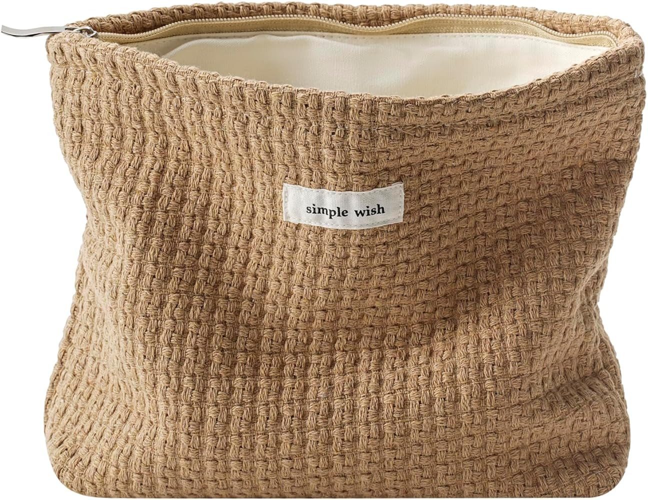 RSRSLEII Woven Travel Makeup Bag, Aesthetic Portable Cosmetic Bag with Canvas Lining, Coquette Ma... | Amazon (US)