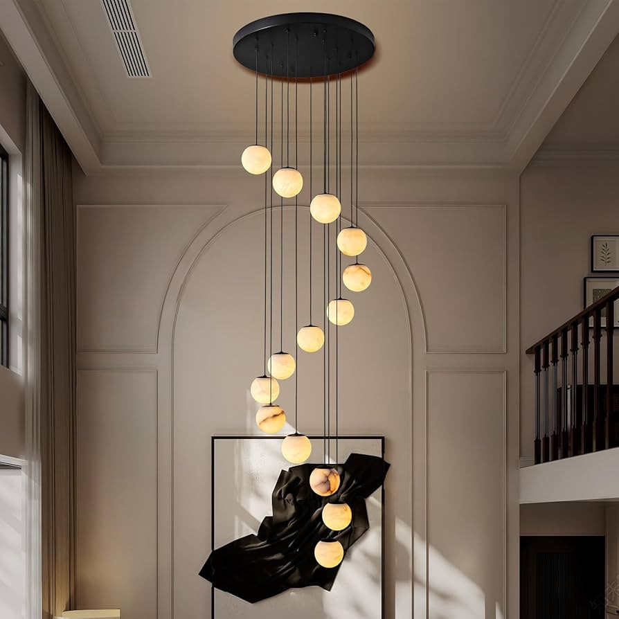 YIOSI Black Alabaster Staircase Chandelier, 14-Light Modern Marble Pendant Light for High Ceiling... | Amazon (US)