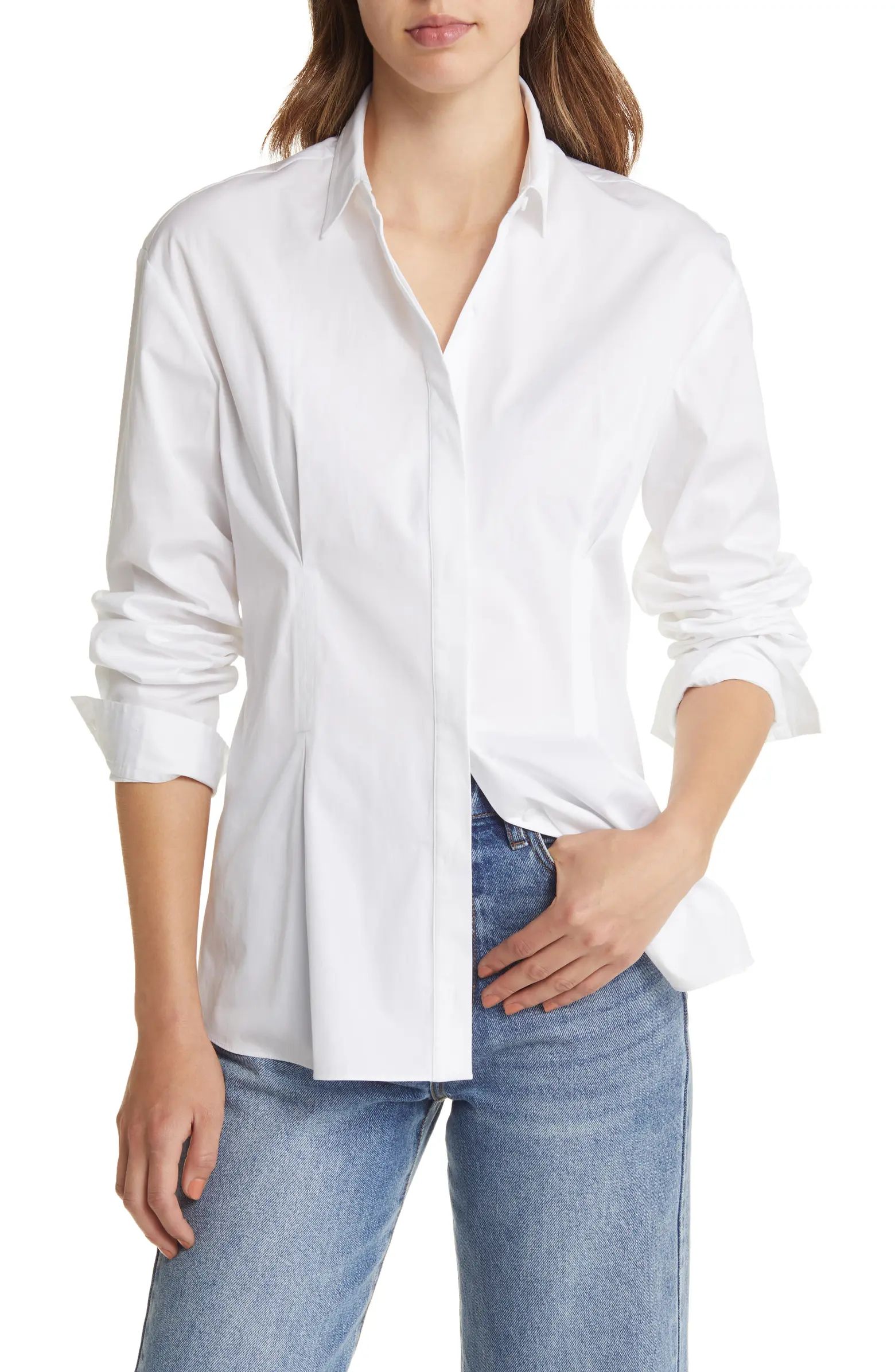 Nordstrom Pleat Detail Cotton Poplin Button-Up Shirt | Nordstrom | Nordstrom