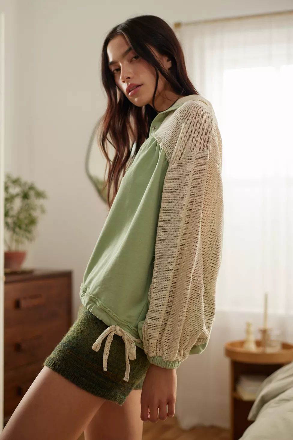 Out From Under Sienna Mesh Popover Sweatshirt | Urban Outfitters (US and RoW)