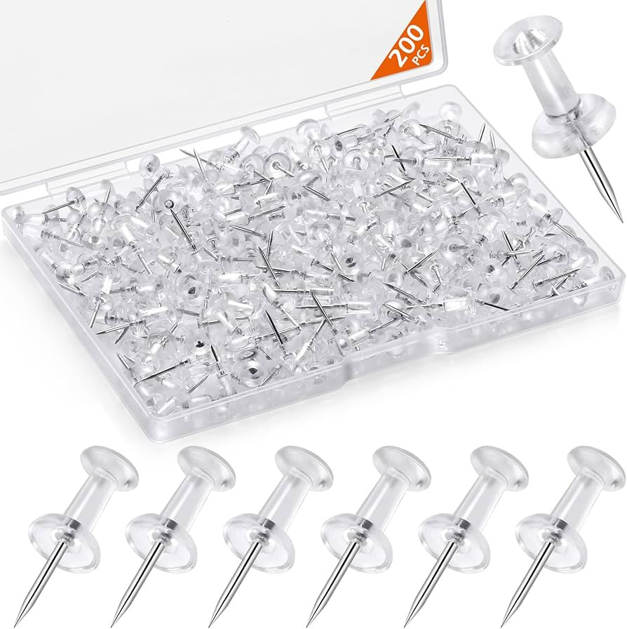 200 Pcs Push Pins Tacks, Thumb Tacks for Wall, Clear Plastic Head, Steel Point, Decorative Push P... | Amazon (US)