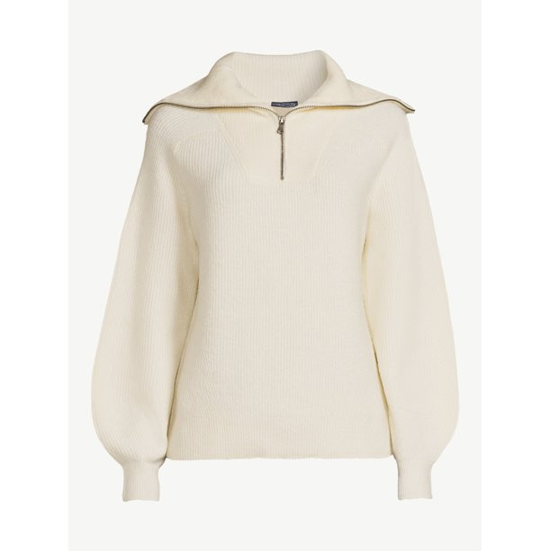 Scoop Women's Half Zip Sweater with Long Sleeves, Sizes XS-XXL - Walmart.com | Walmart (US)