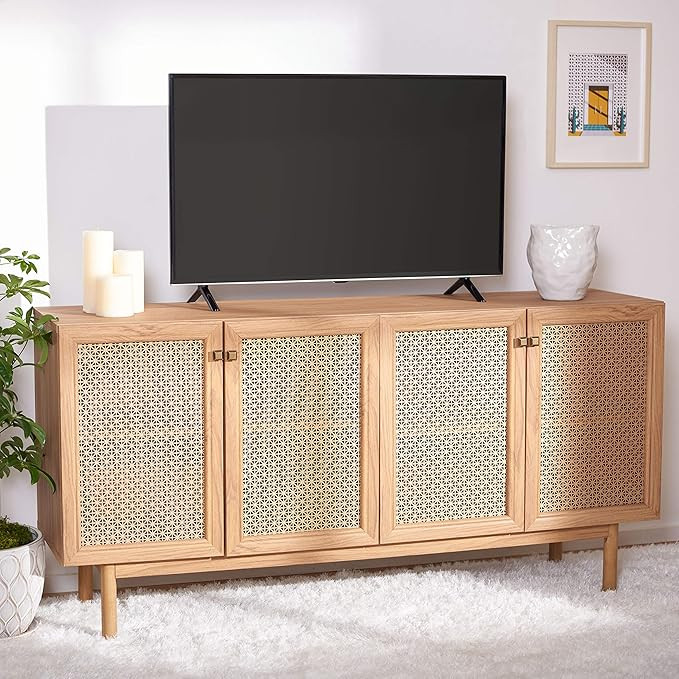 Safavieh Home Collection Piran Oak and Gold 4-Door 2-Shelf Media (65-inch Flat Screen) TV Stand | Amazon (US)