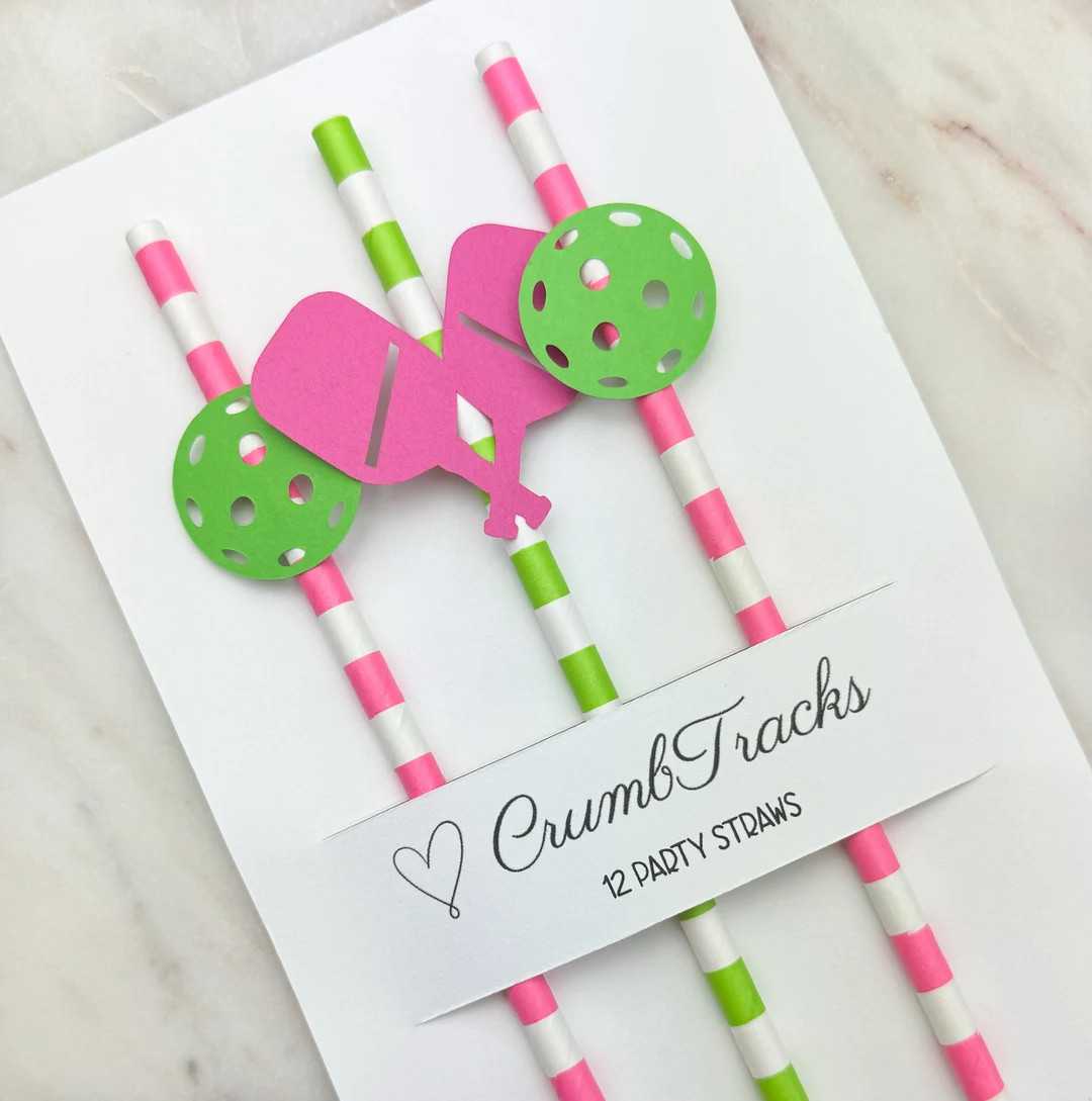 Pickle Ball Party Straws, Pickleball Cocktail Paper Straws for Big Dinker, Dink and Drink, Neon P... | Etsy (US)