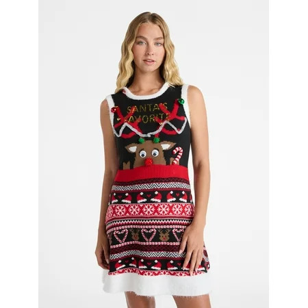 No Boundaries Santa's Favorite Hooded Sweater Dress, Women’s | Walmart (US)