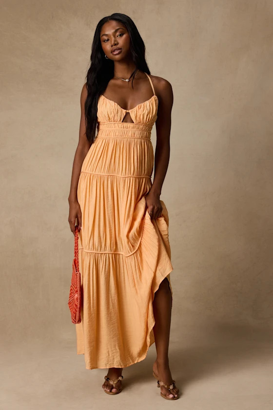 Devaney Light Orange Tie-Back Maxi Dress | Lulus