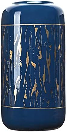 Samawi 10" Blue and Gold Ceramic Vase Modern Vase Tall vase for Décor Tall Navy Blue Vase Ceramic Va | Amazon (US)