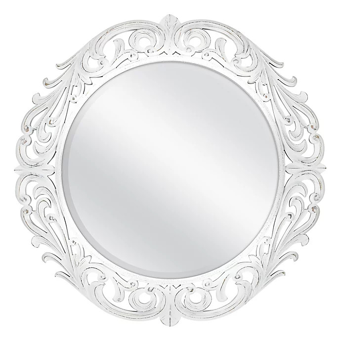 30-Inch Round Ornate Carved Wall Mirror in White | Bed Bath & Beyond