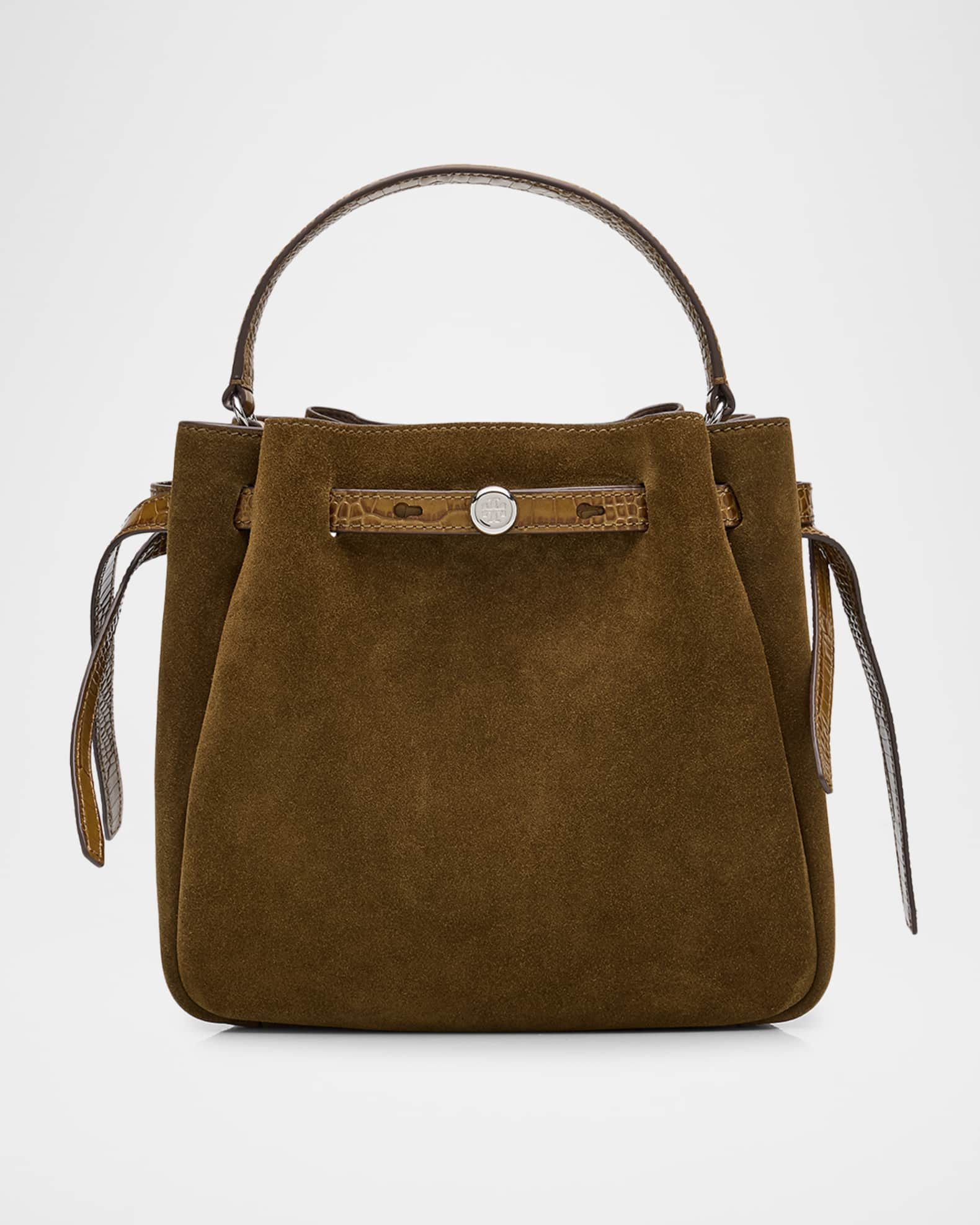 Romy Suede Belted Bucket Bag | Neiman Marcus