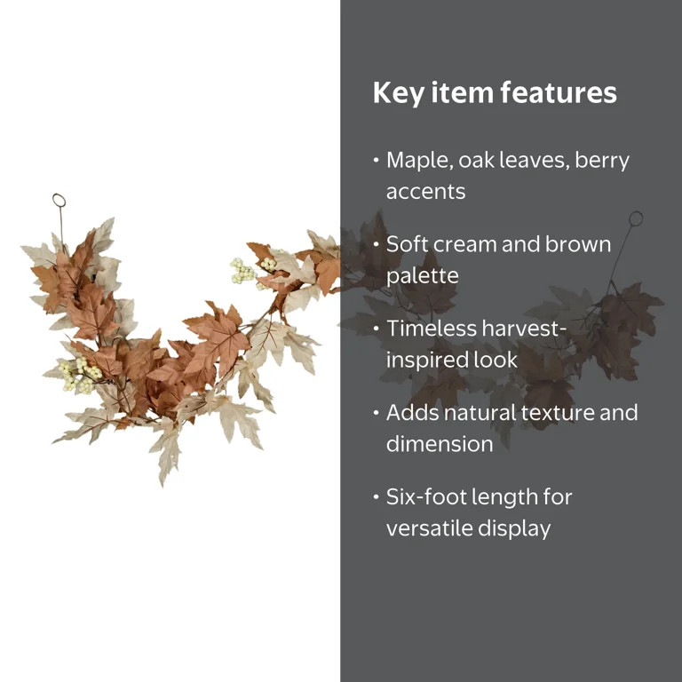 Maple and Oak Leaves Garland, Cream and Brown, 6', Fall by Way To Celebrate | Walmart (US)