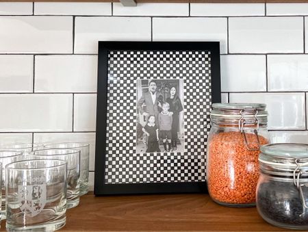 Easy DIY checkered picture frame matting - find step by step instructions at Buildingbluebird.com/diy-checkered-frame

#LTKSeasonal #LTKhome #LTKHalloween