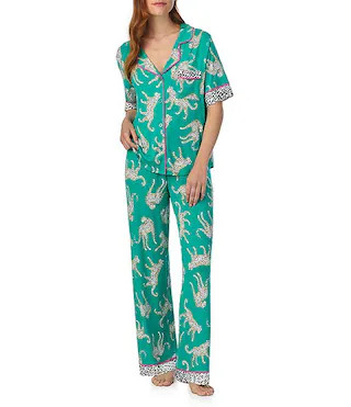 Room Service Cheetah Print Short Sleeve Notch Collar Knit Pajama Set | Dillard's | Dillard's