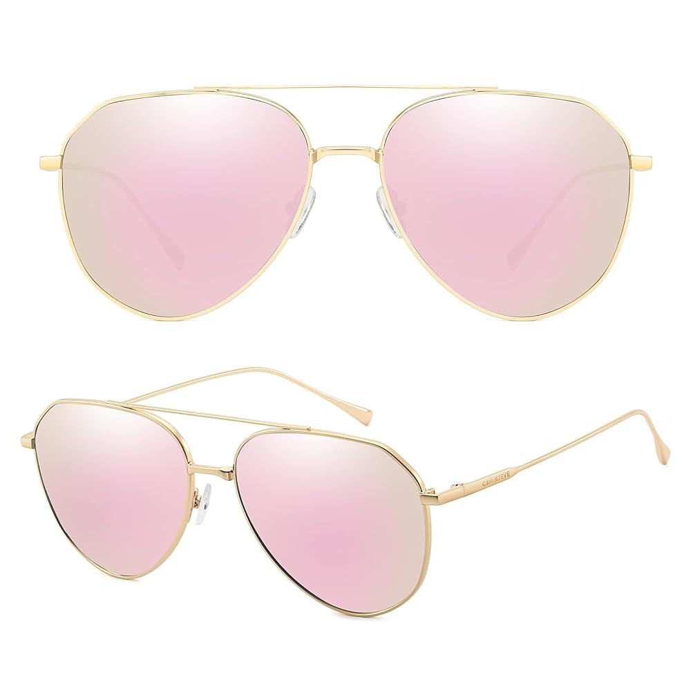Reflective Aviator Sunglasses for Women - Lightweight Pink Mirrored Oversized Retro Pilot Shades ... | Amazon (US)
