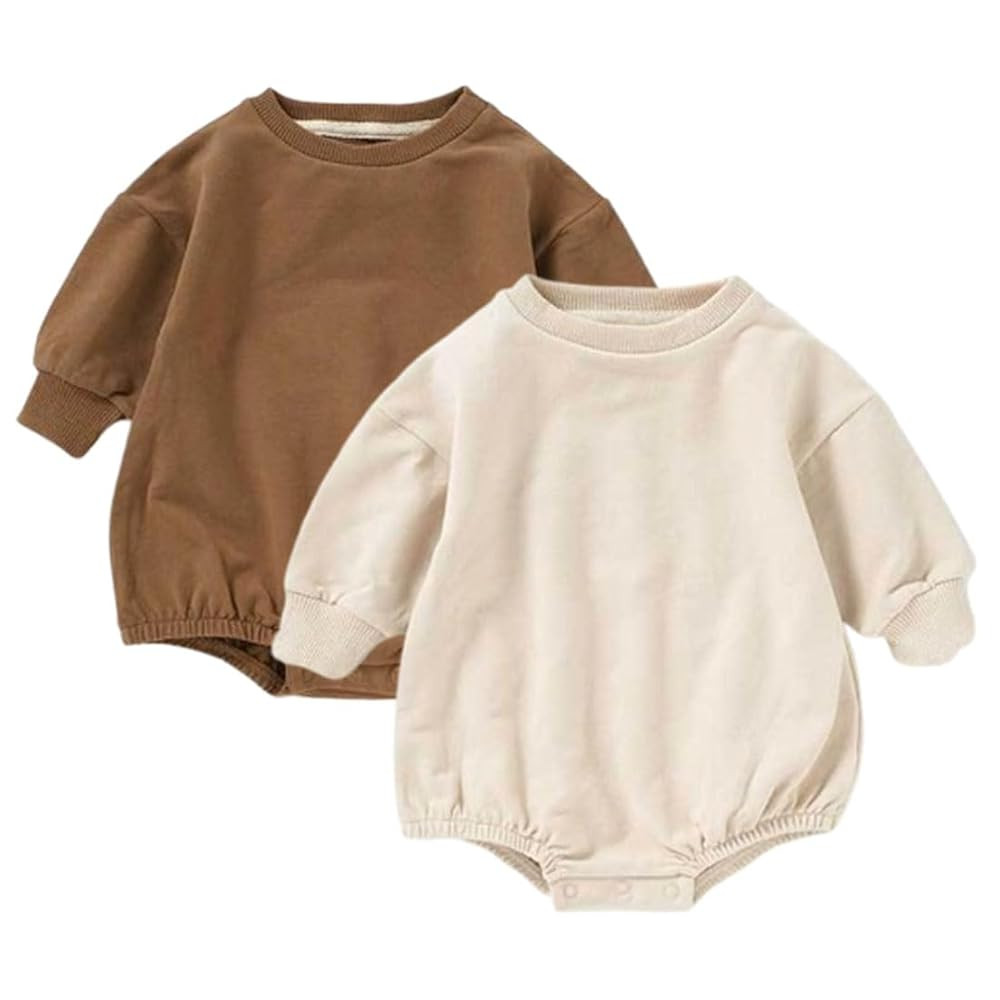 Baby Boy Bubble Romper Organic Cotton Solid Long Sleeve Oversized Sweatshirt Romper Newborn Fall ... | Amazon (US)