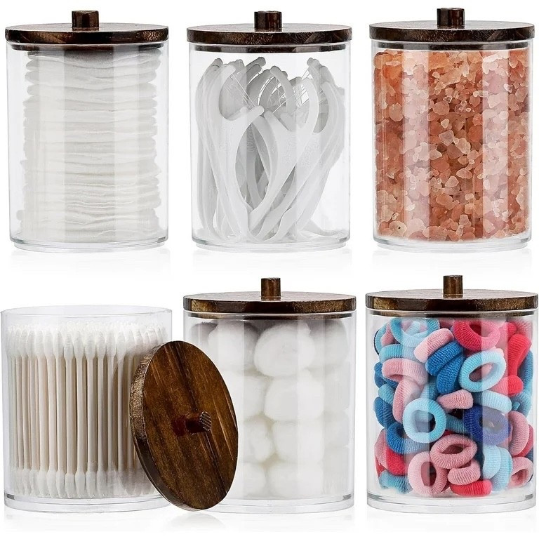 HBlife 6 Pack Qtip Holder - Clear Cotton Ball Cotton Swab Holder for Restroom Bathroom Organizers and Storage Containers, Plastic Apothecary Jars with Wood Lids

#LTKHome