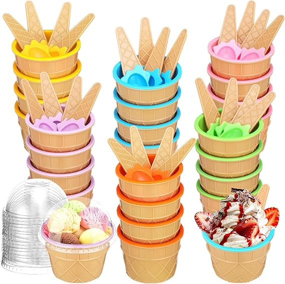 72 Pcs Plastic Ice Cream Bowls with Spoons and Lids Reusable Plastic Cups Cartoon Candy Colo Rice... | Amazon (US)