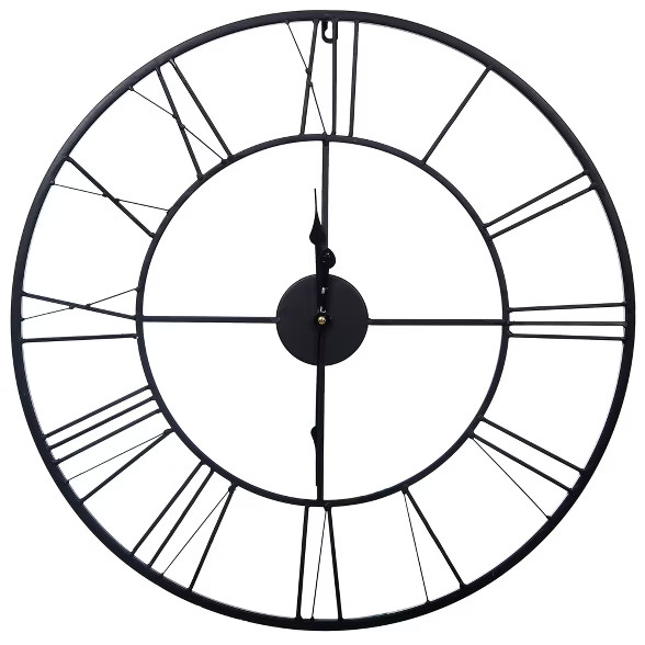 24" Metal Cutout Roman Numeral Wall Clock Black - Gallery Solutions | Target