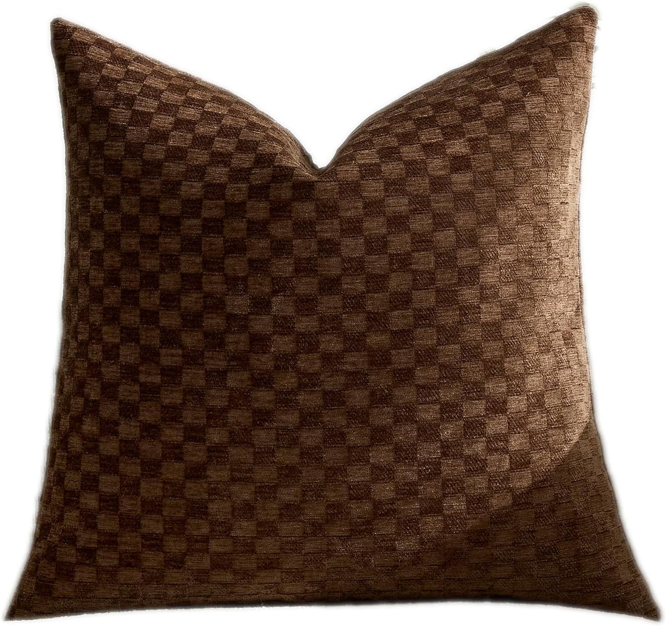 Croker Horse 24x24'' inches Chenille Plaid Throw Pillow Cover – Brown Textured 3D Geometric Grid Checkered Plaid Pattern, Soft Modern Farmhouse Boho Cushion Case for Sofa Couch Bedroom Living Room | Amazon (US)