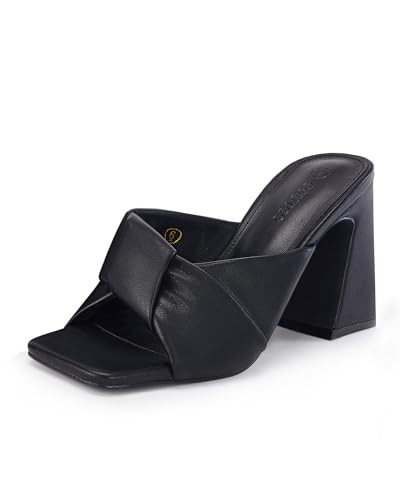 Amazon.com | Coutgo Womens Chunky Heeled Mules Puffy Knot Square Open Toe Slip On Sandals Summer ... | Amazon (US)