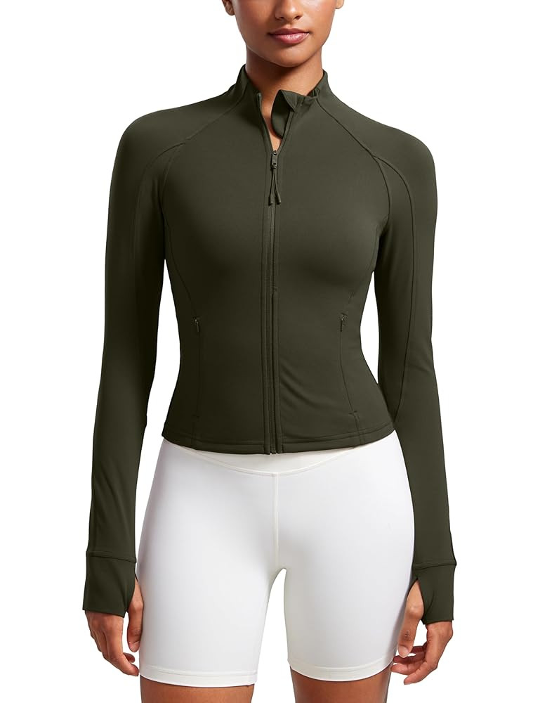 CRZ YOGA Butterluxe Womens Cropped Slim Fit Workout Jacket Weightless Track Athletic Full Zip Up ... | Amazon (US)