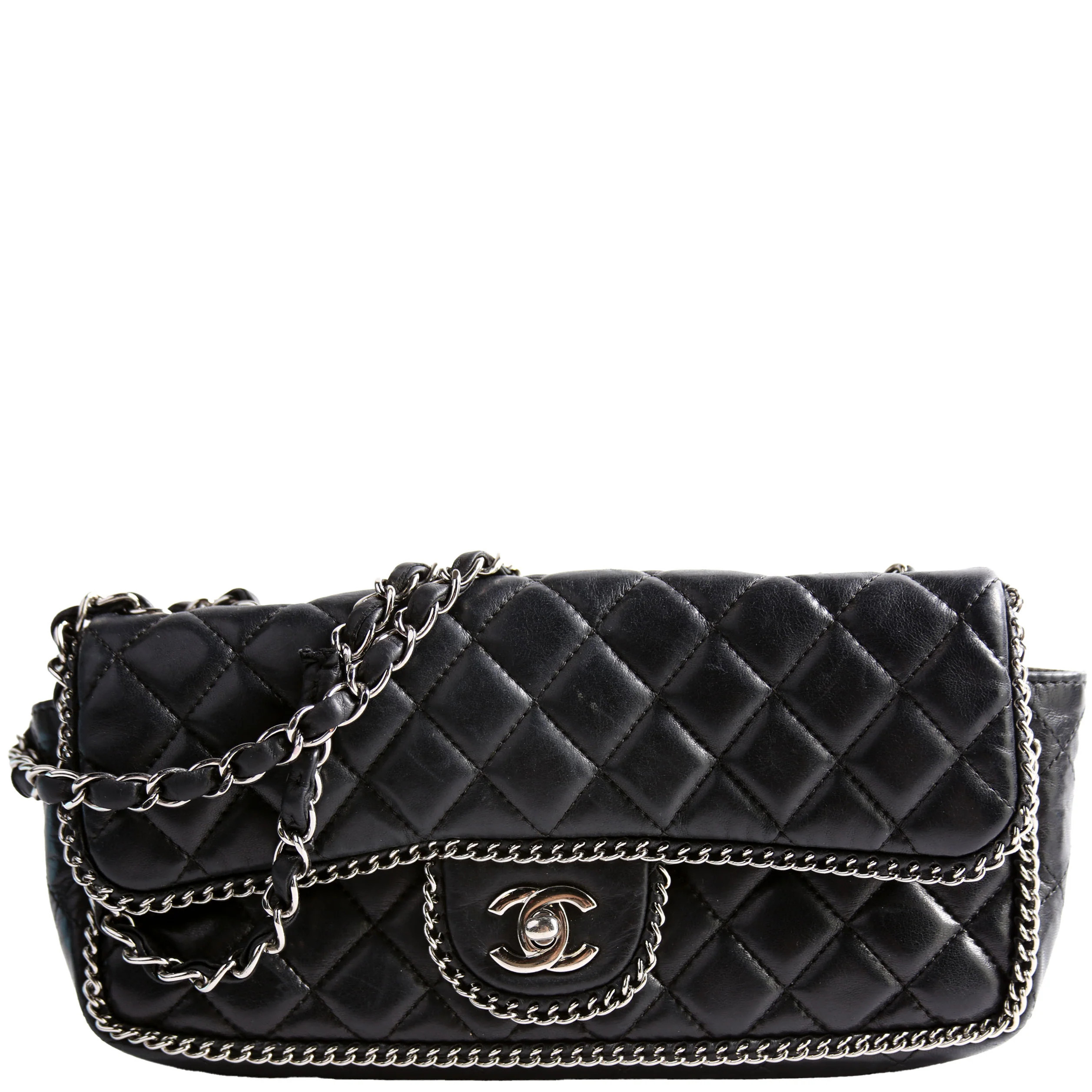 Chain Around East/West Flap Bag Lambskin 11M Black | Keeks Designer Handbags