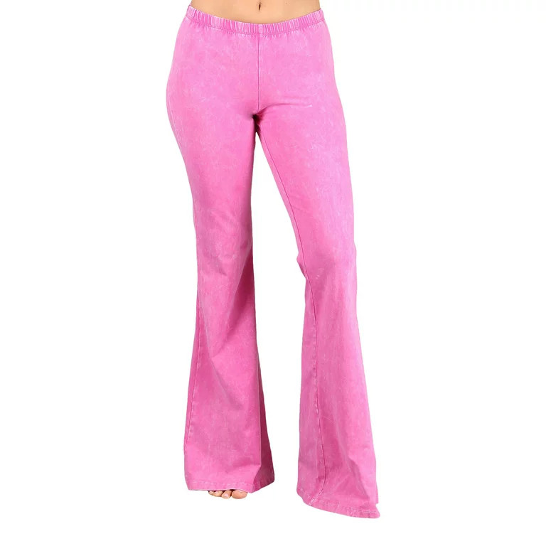 2Chique Boutique Women's Bubble Gum Pink Mineral Washed Bell Bottom Pants | Walmart (US)