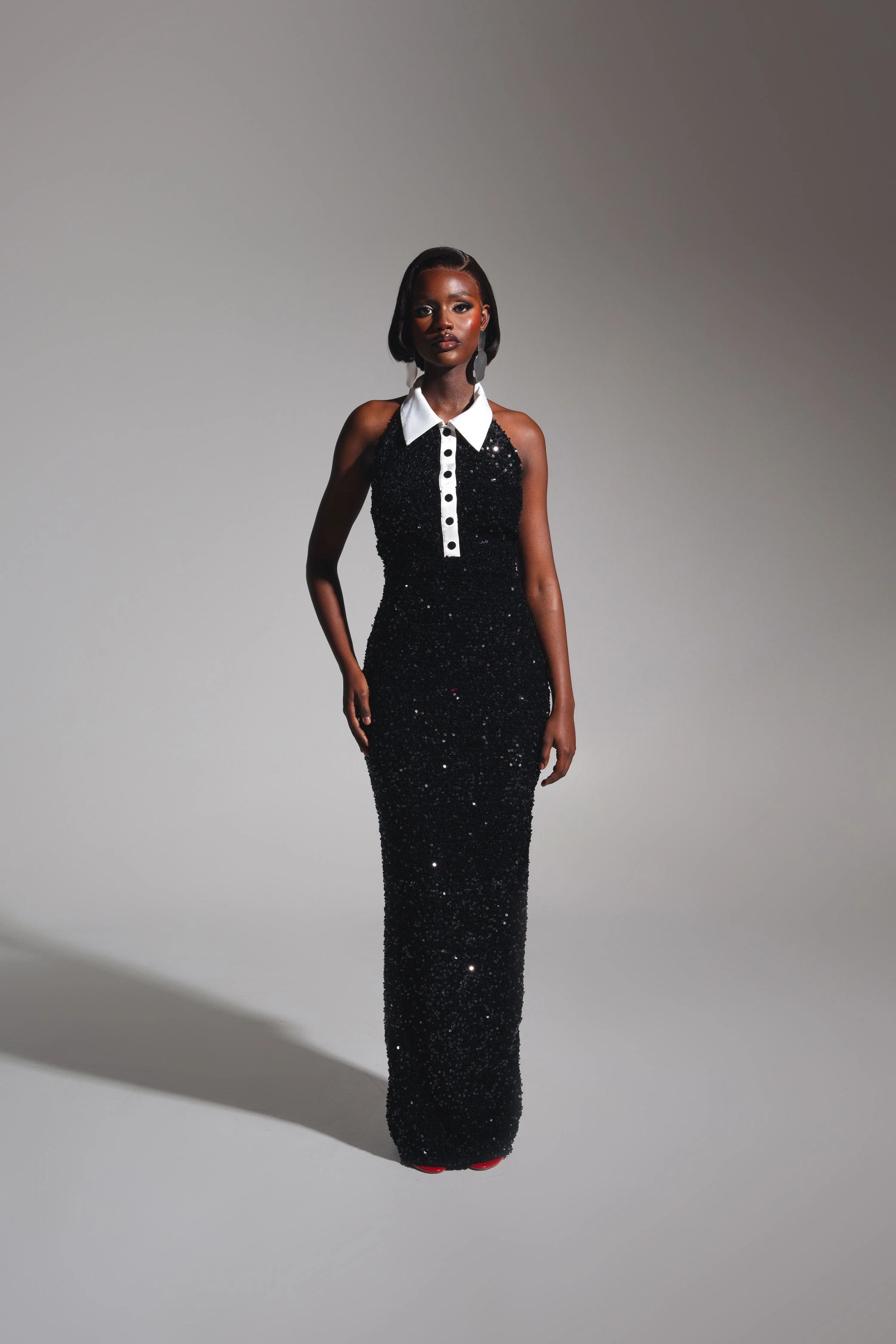 RIA Halter Sequin Maxi Dress in ONYX | The Folklore Group