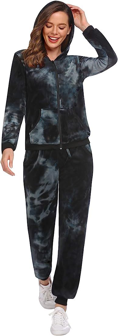 Hotouch Velour Tracksuit Womens 2 Piece Sweatshirt & Sweatpants Set Full Zip Hoodie Sweatsuit wit... | Amazon (US)