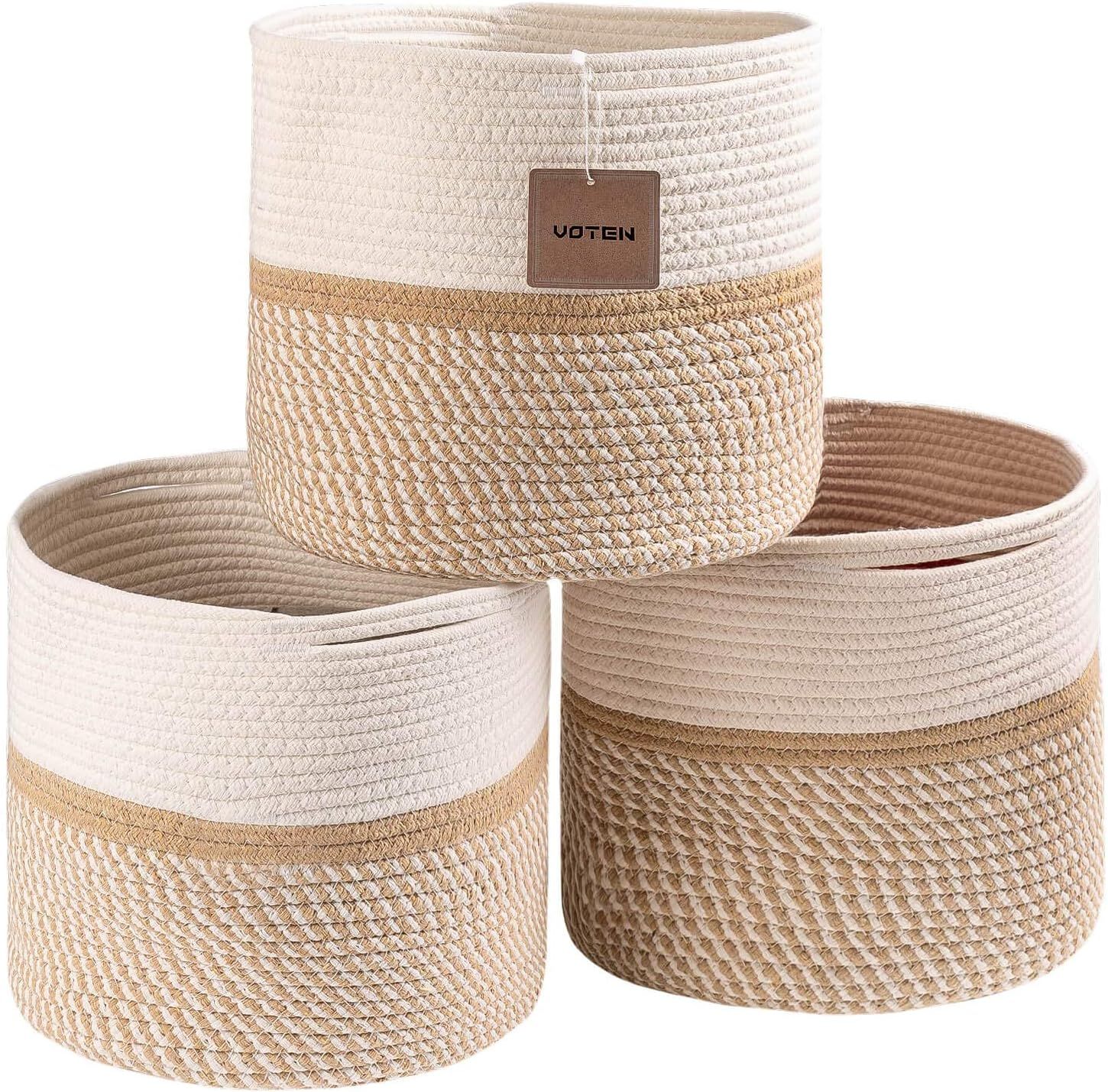 voten Cotton Rope Storage Basket Bins Round Storage Cube Organizer Basket Foldable Decorative Wov... | Amazon (US)