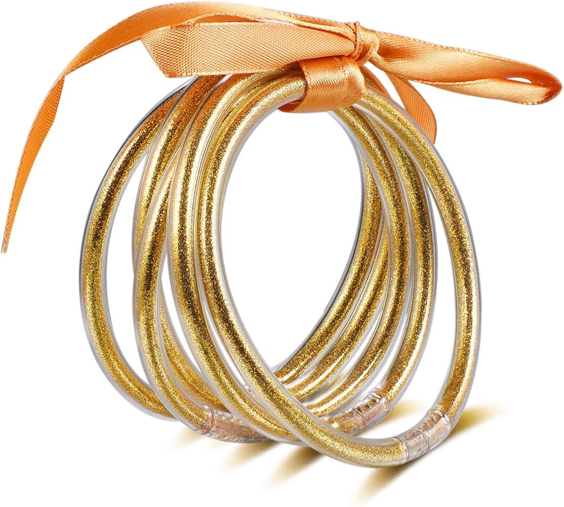 HIIXHC Glitter filled Jelly Bangle Bracelets, Lightweight Cute Silicone Bracelets Best Gifts for ... | Amazon (US)
