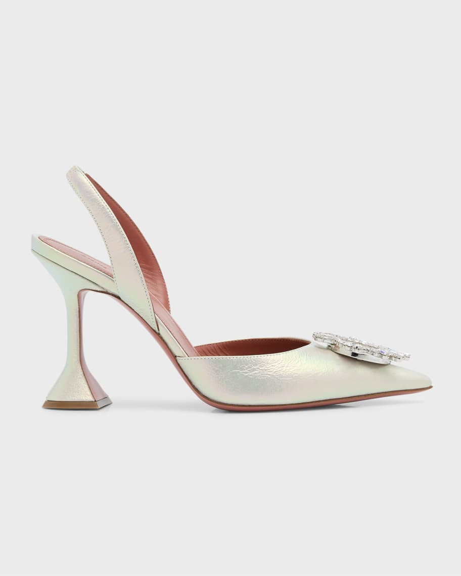 Amina Muaddi Begum Metallic Hologram Crackle Leather Slingback Pumps | Neiman Marcus