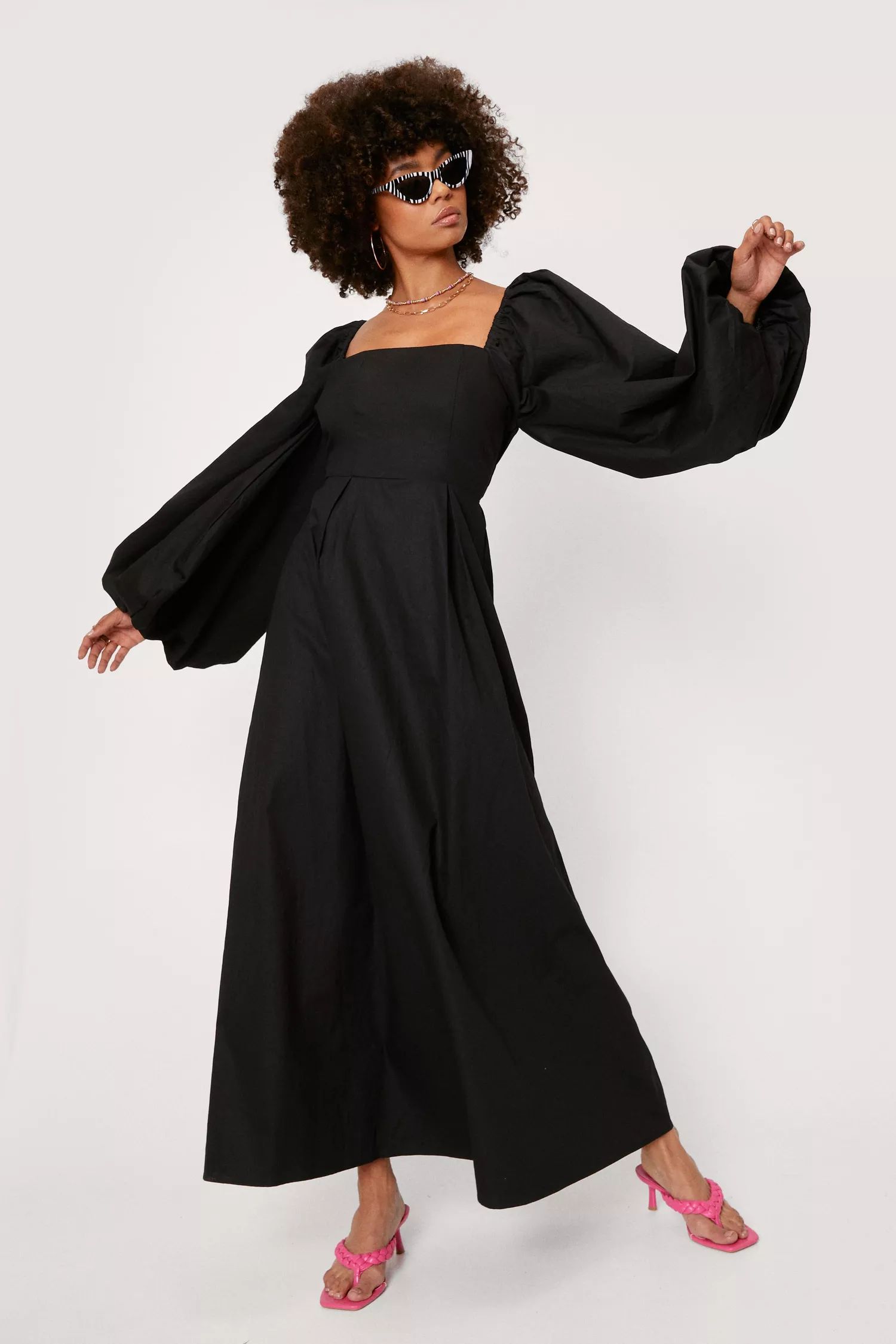 Poplin Square Neck Balloon Sleeve Maxi Dress | Nasty Gal (US)