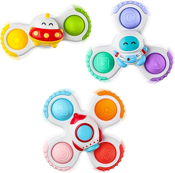 ALASOU 3PCS Pop Suction Cup Spinner Sensory Airplane Travel Toys for 1 2 Year Old Boy Girl Birthd... | Amazon (US)