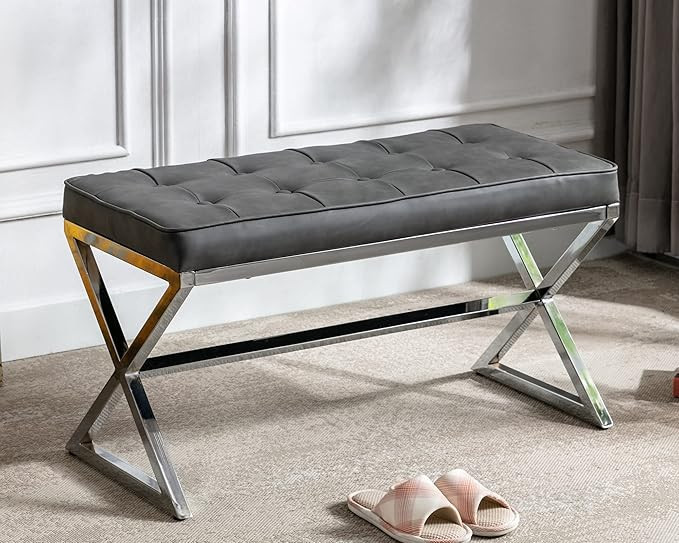 DM Furniture Leather Entryway Bench Modern Upholstered End of Bed Bench Tufted Dining Bench Ottom... | Amazon (US)