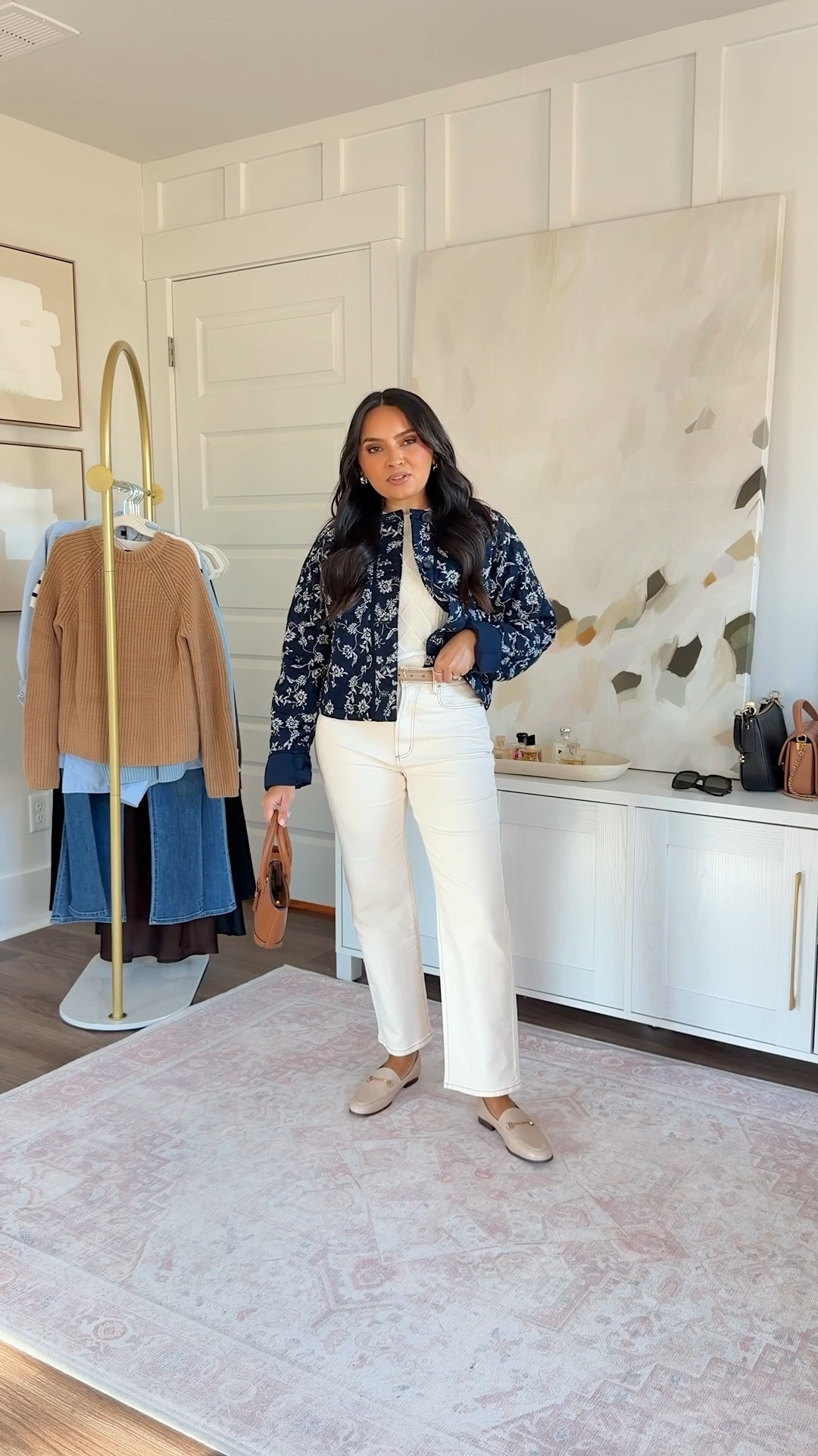 Navy blue floral jacket size xxs regular TTS
Sweater - old, similar linked
Ivory jeans size 26 petite TTS
Belt size 70 TTS
Loafers size 5 TTS

#LTKFindsUnder100 #LTKPetite #LTKSaleAlert