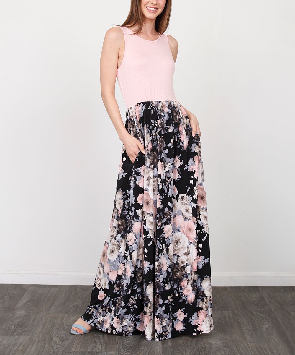 egs by eloges Women's Maxi Dresses PINK - Pink & Black Floral Sleeveless Maxi Dress - Women & Plus | Zulily