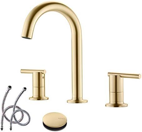 KENES Brushed Gold Two Handles 8 Inch Widespread Bathroom Sink Faucet, with Pop Up Drain and Lead... | Amazon (US)