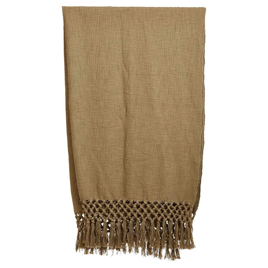 Olive Cotton Crochet Throw with Fringe | APIARY by The Busy Bee