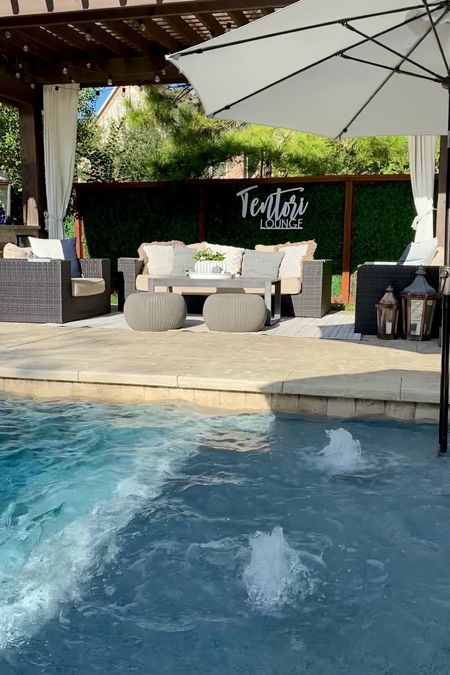 Fall or not it still feels like summer! ✨


#outdoor furniture
#outdoor decor
#patio 
#pergola
#pool side
#my Texas house outdoor rug
#topiary wall

#LTKSeasonal #LTKswim #LTKhome