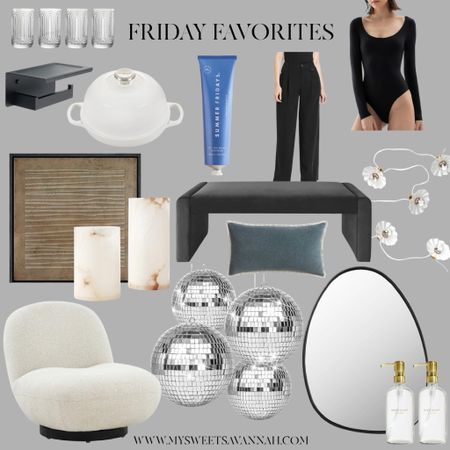 Friday favorites! 
Home decor
Amazon finds
West elm
Disco balls 
Pillows 
Chairs
Bed bath and beyond 
Amazon fashion 
Art 
Modern 

#LTKhome #LTKbeauty #LTKfindsunder50