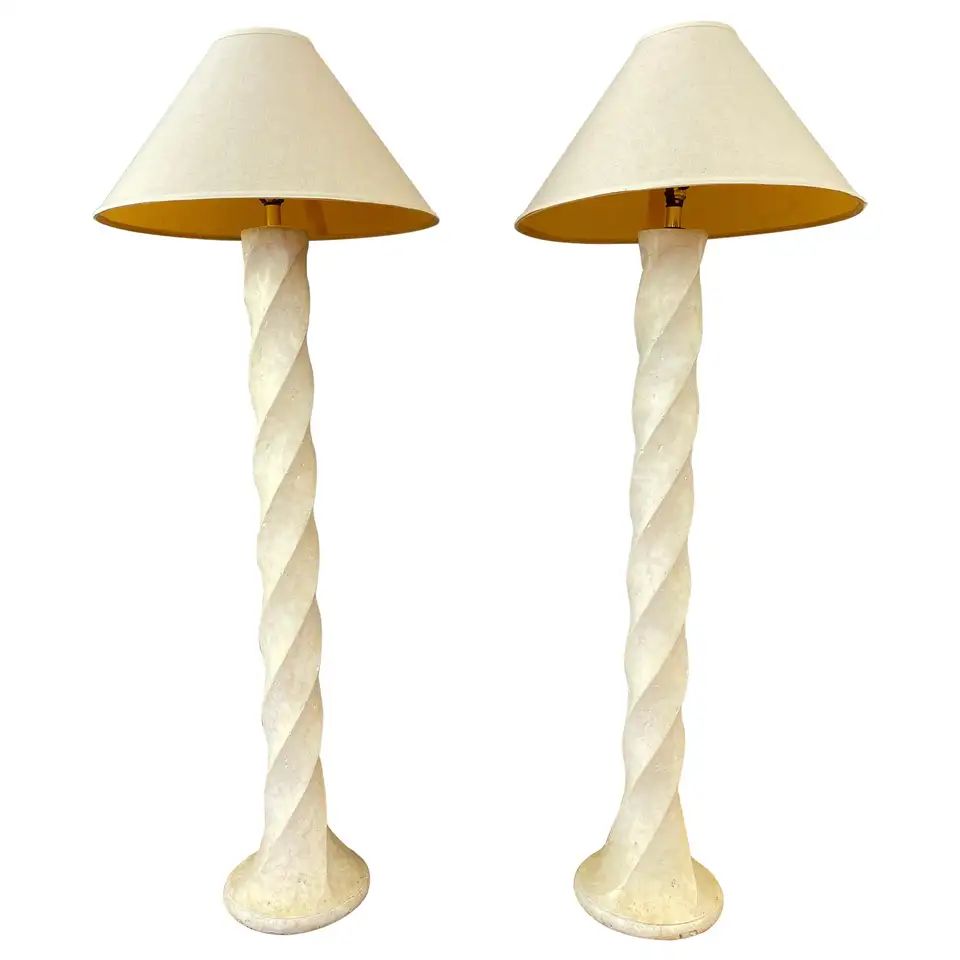 Pair of Michael Taylor Style Tall Spiral Plaster Floor Lamps | 1stDibs
