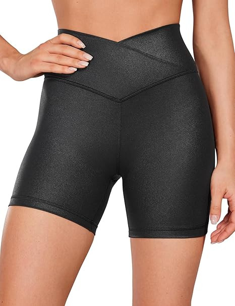 CRZ YOGA Womens Butterluxe Crossover Biker Shorts 5 Inches - Criss Cross High Waisted Workout Yog... | Amazon (US)