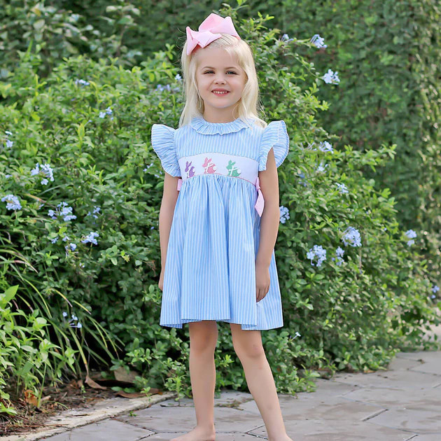 Pastel Smocked Bunny Light Blue Beverly Dress | Classic Whimsy