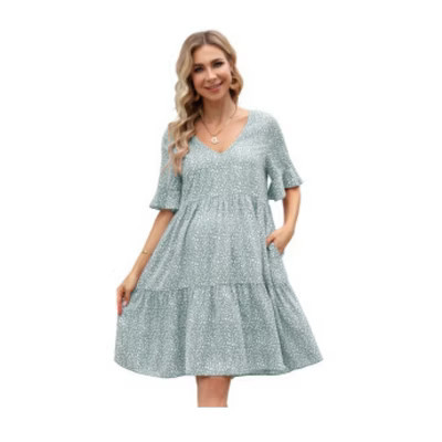 Women's Ruffled Short Sleeve Printed Maternity Babydoll Dress | Target