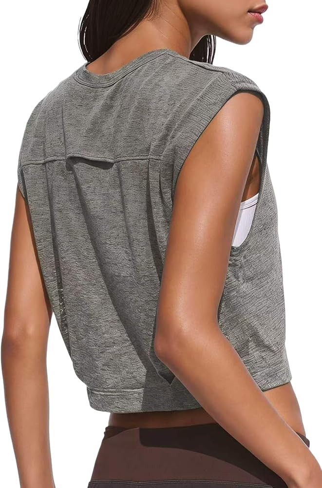 Jenkoon Womens Workout Tank Tops Summer Crew Neck Semi Sheer Tank Trendy Athletic Sleeveless Crop... | Amazon (US)