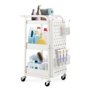 Costway 3-Tier Rolling Cart Storage Trolley Organizer w/ DIY Dual Pegboards, Mobile Metal Utility... | Michaels Stores