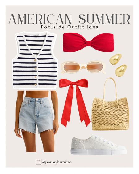 4th of July outfit idea for you. 💫🇺🇸

Summer outfit • navy stripe vest • cutoff denim Jean shorts • hair bow • straw tote bag • white sneakers • vacation outfit • patriotic outfit

#LTKSwim #LTKFindsUnder100 #LTKStyleTip