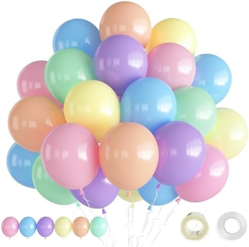 Pastel Balloons, 12 Inch Pastel Rainbow Balloons, 60 Pcs Latex Macaron Balloon Assorted Colors fo... | Amazon (US)