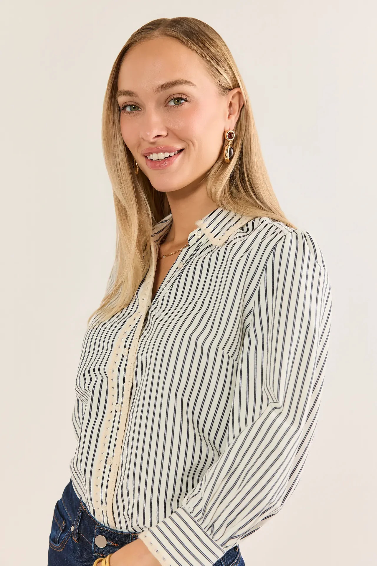Brinkley Blue Striped Button Up Top | Avara